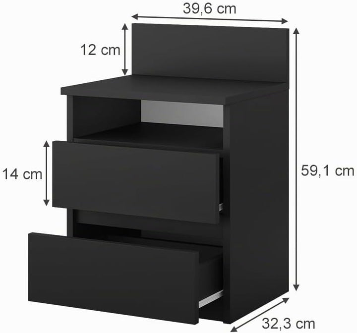 Vicco Nachttisch Monty, Schwarz, 39.6 x 59.1 cm 40 x 59 cm Einzeln Schwarz, 40 x 59 cm Einzeln Schwa