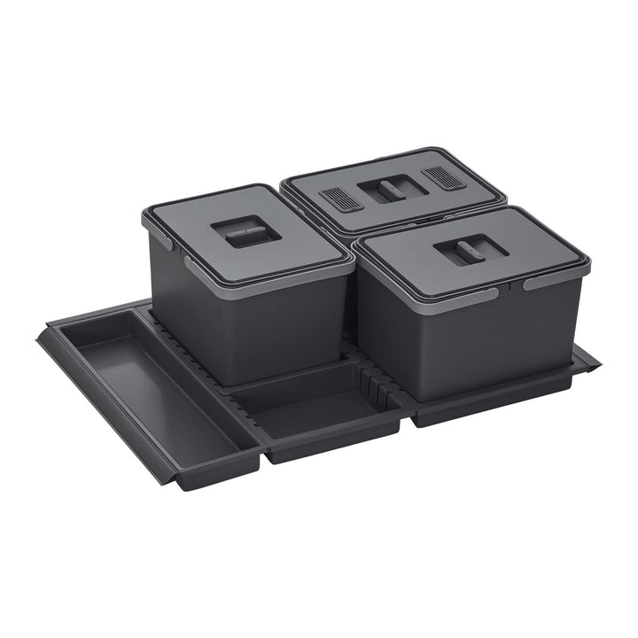 SOTECH Abfallsammler Draw 15+15+15L Abfalltrennsystem mit Deckel Müllsystem für Auszug Korpusbreite