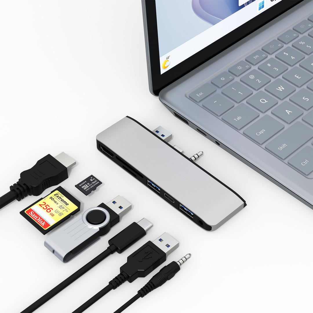 Surface Hub Dockingstation für Laptop mit 4K@30HZ HDMI +2*USB 3.0 +USB-C +SD/TF Kartensteckplatz +3,