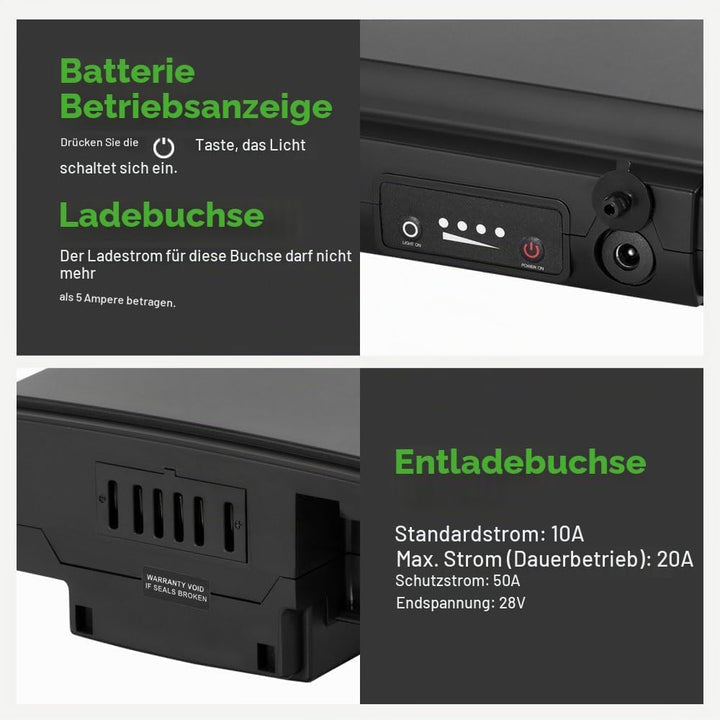 E-Bike Battrie 36V 10,4Ah Li-ion Akku mit Ladegerät für 250W-500W Elektrofahrrad Pedelec Phylion Joy