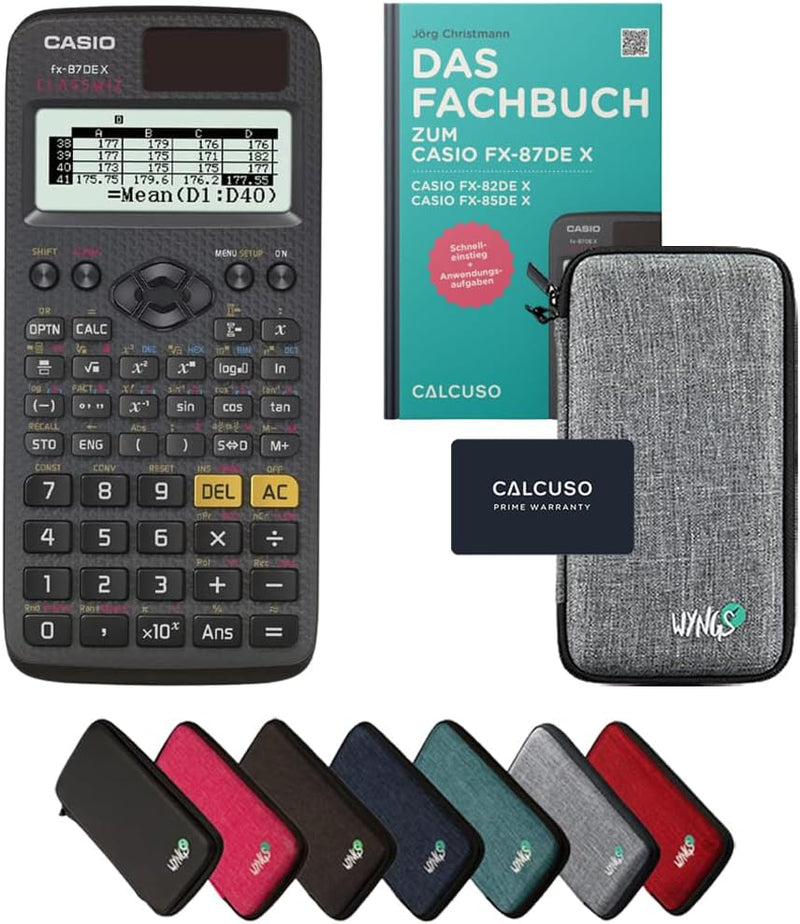 CALCUSO Standardpaket: Casio FX-87DE X technisch-wissenschaftlicher Taschenrechner + WYNGS Schutztas