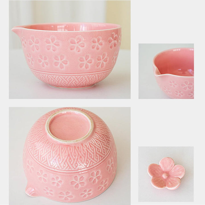 Nideen 8 Stück Matcha Set Rosa Keramik Matcha Schale Matcha Besen Set mit Sakura Charme Matcha Tee S