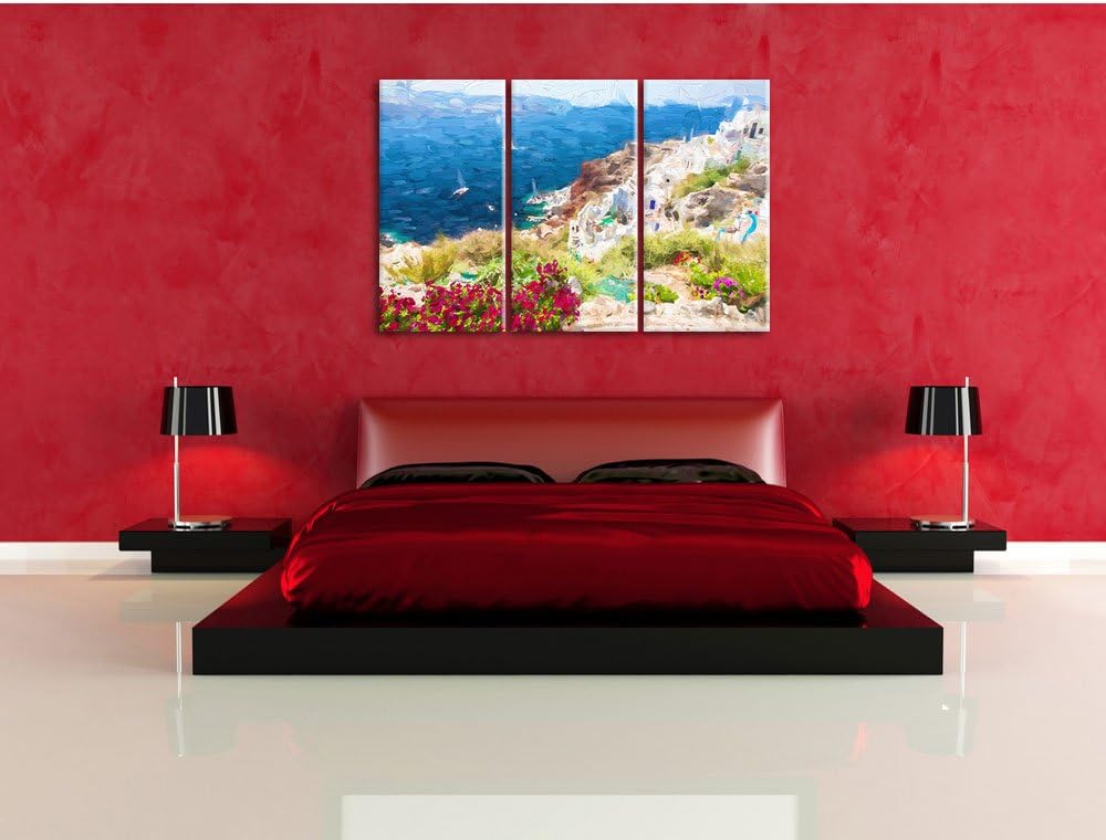 Pixxprint Griechische Küste als Leinwandbild/Grösse: 3 Teilig (120x80 cm) cm/Wandbild/Kunstdruck/fer