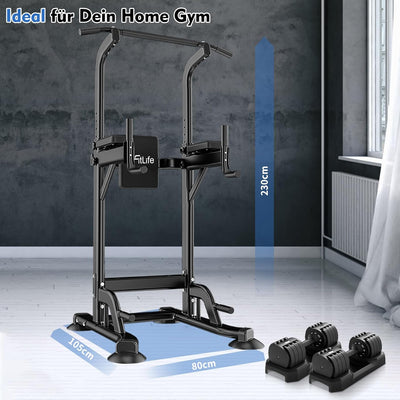DH FitLife Power Tower Dip Station | Sport Geräte mit Klimmzugstange, Dip Barren u. Rückentrainer |