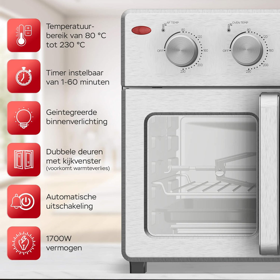 TurboTronic digitaler Heissluftofen - XXL 32 Liter mit Drehspiess für Hähnchen 4in1 Mini Backofen &