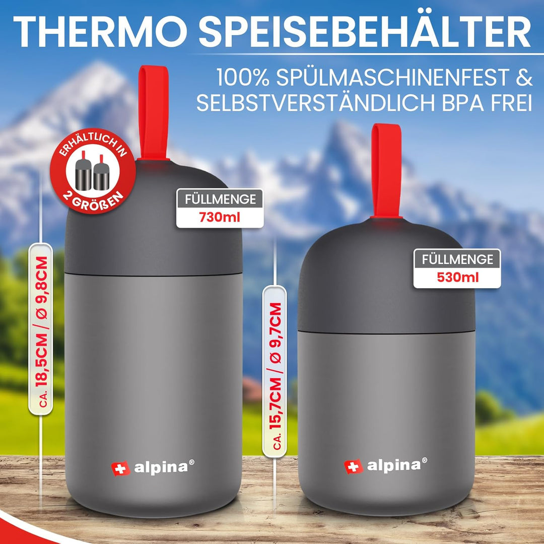 alpina Thermobehälter für Essen - SPÜLMASCHINENFESTER Thermo Becher 530ml mit Druckausgleich und fal