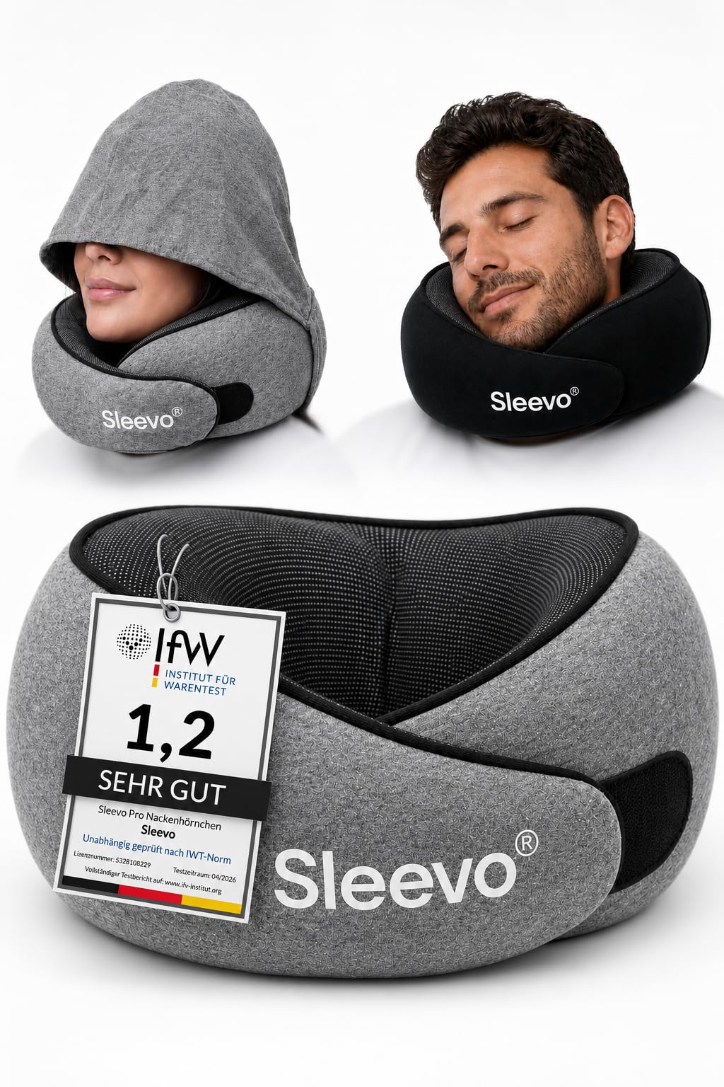 Pro Nackenkissen mit Kapuze &amp; Memory Foam – Ergonomisches Reisekissen für Flugzeug, Zug &amp; Auto – Nac