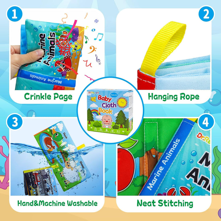 Dr.Rapeti 8 Stück Stoffbuch für Babys, Baby Soft Tuchbuch, Baby Pädagogisches Spielzeug, Vorschulspi