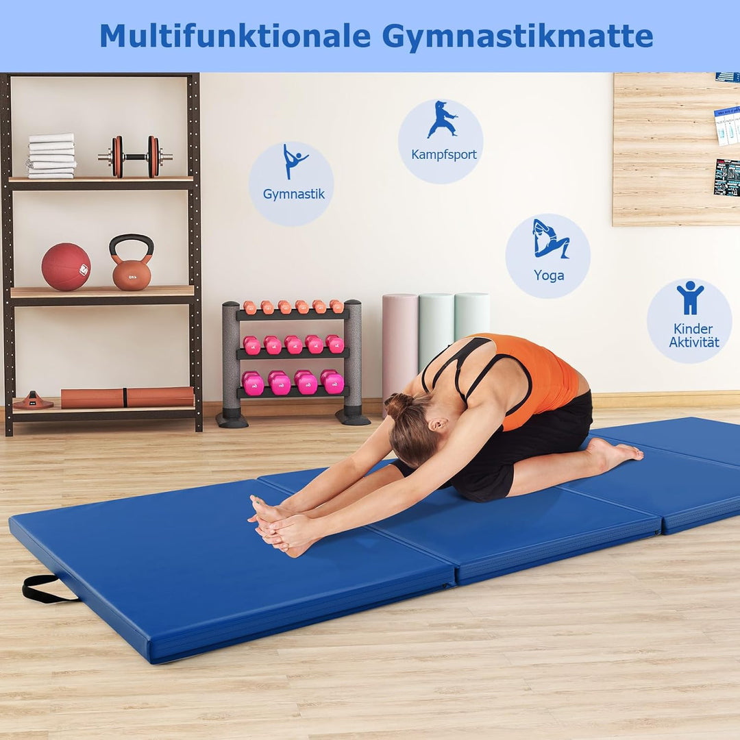 GOPLUS Turnmatte klappbar, 300×117×5cm Weichbodenmatte mit 2 Tragegriffen & Klettverschlüssen, Gymna