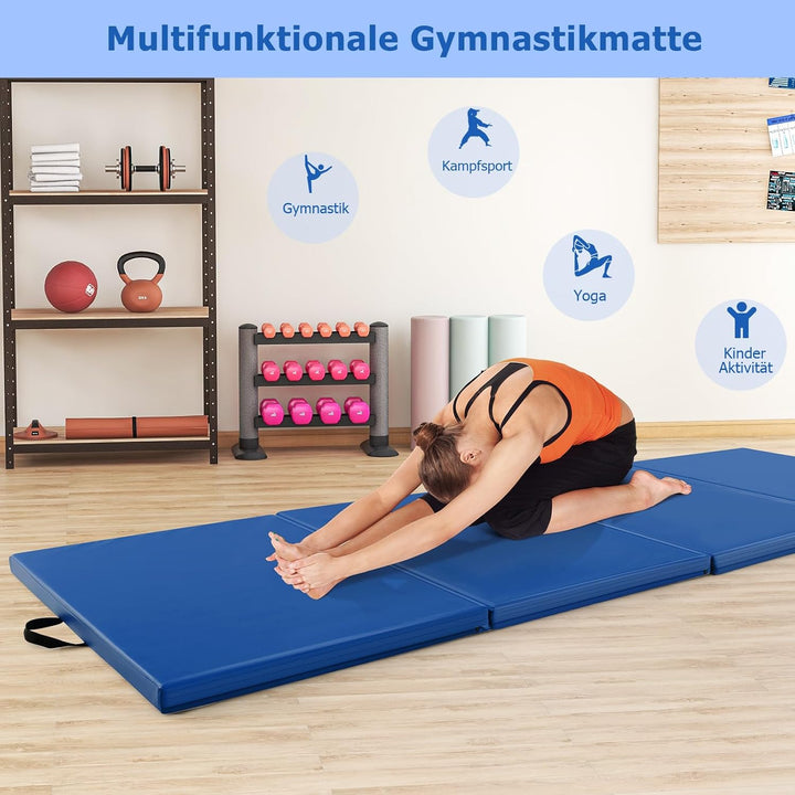 GOPLUS Turnmatte klappbar, 300×117×5cm Weichbodenmatte mit 2 Tragegriffen & Klettverschlüssen, Gymna