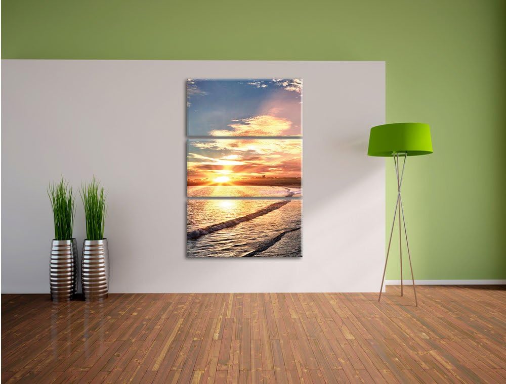 Pixxprint Los Angeles Beach / 3-Teilig/Gesamtmass 120cm Leinwandbild bespannt auf Holzrahmen/Wandbil