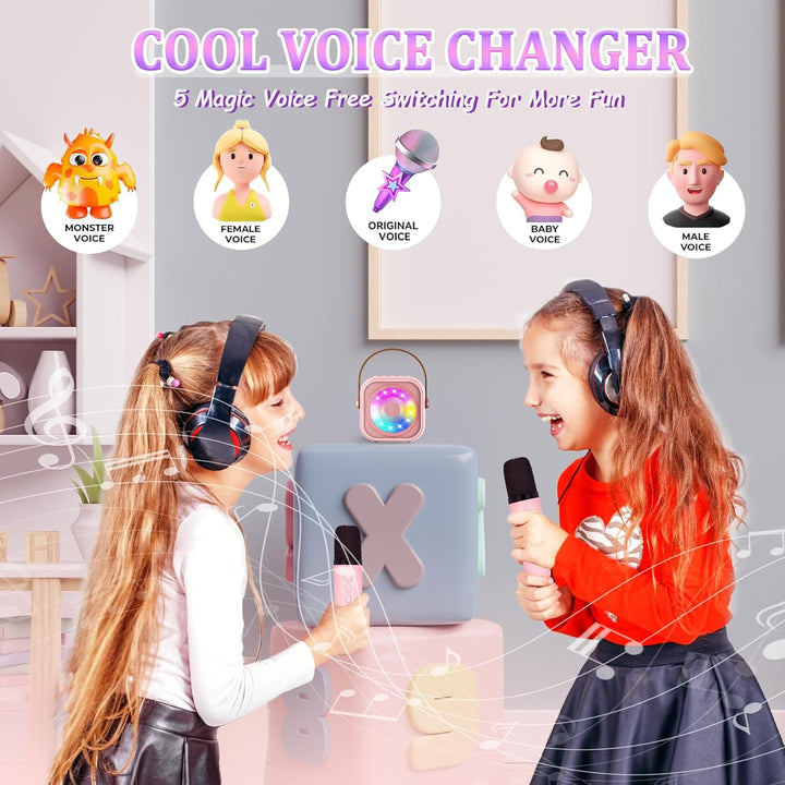 Karaoke Maschine mit 1 Drahtlosen Mikrofonen, Mikrofon Kinder Tragbare, Bluetooth Karaoke Pink-1Pack