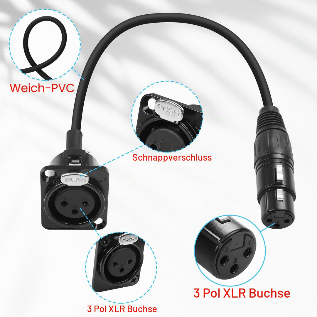 QIANRENON xlr Festmontage-Kurz-Kabel-Adapter für Lautsprecher und Mixer, 35cm