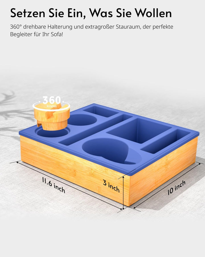 Couch bar Snack box Silikon sofatablett mit 360 Grad Drehbar Handyhalter beistelltisch mit Holz Sofa