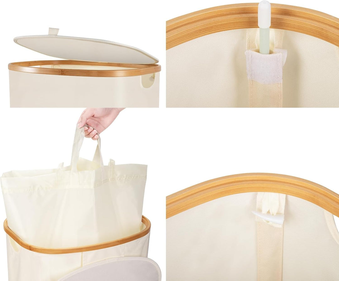 Wäschekorb -100L Waschbarer und hygienischer Gross Wäschesammler schmal mit herausnehmbarem Wäschesa
