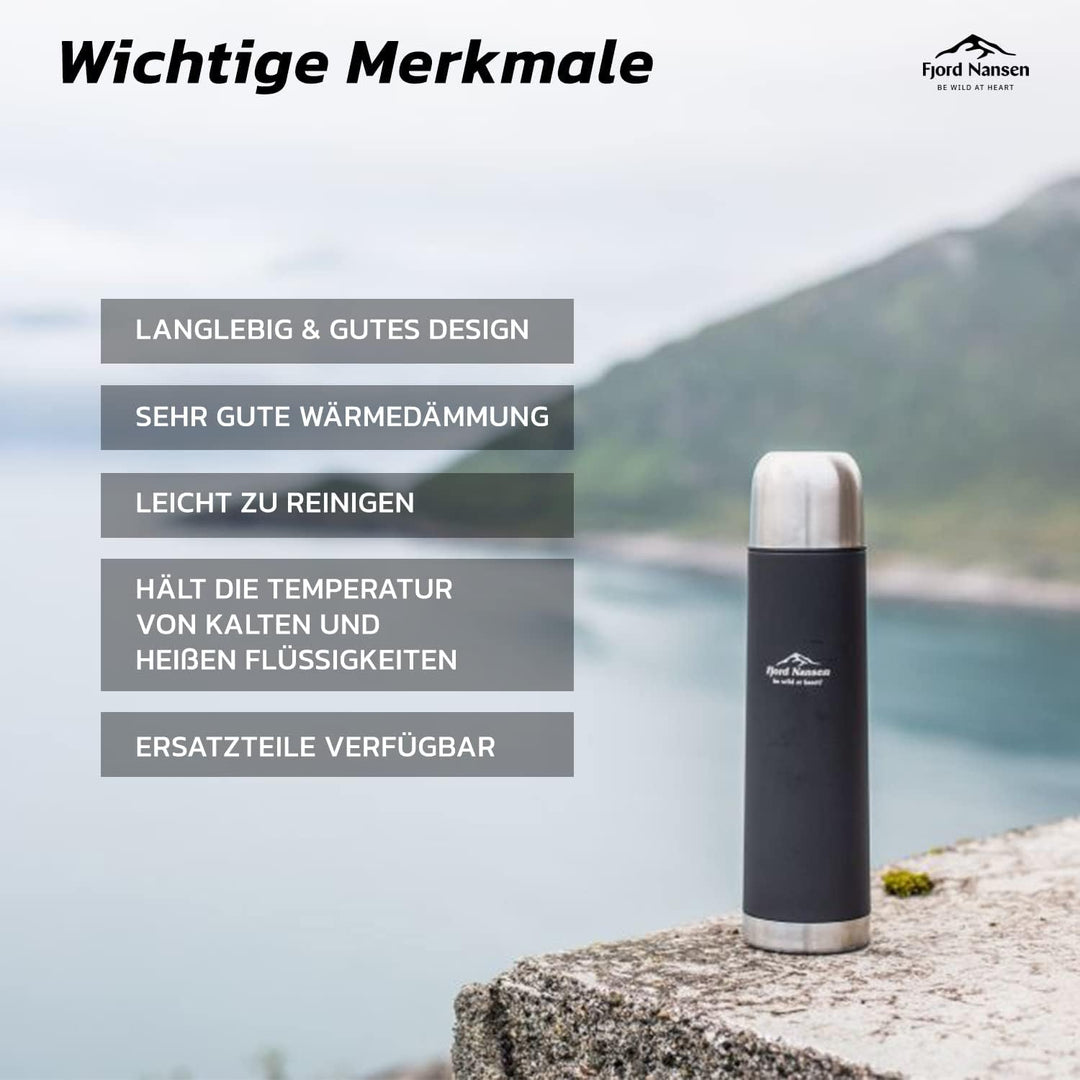 FJORD NANSEN Honer Thermosflasche Isolierte Trinkflasche aus Edelstahl mit Trinkbecher | Vakuum-Ther