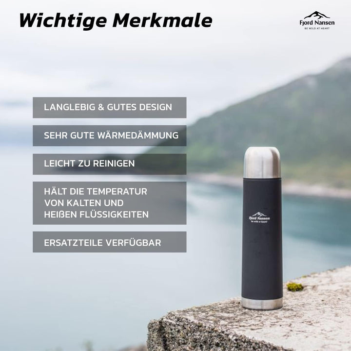 FJORD NANSEN Honer Thermosflasche Isolierte Trinkflasche aus Edelstahl mit Trinkbecher | Vakuum-Ther