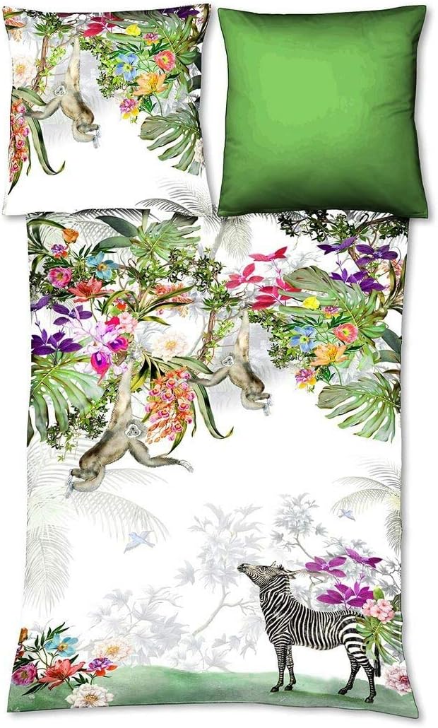 fleuresse Mako-Satin Bettwäsche Bed Art S Regenwald Exotic grün 1 Bettbezug 155 x 220 cm + 1 Kissenb