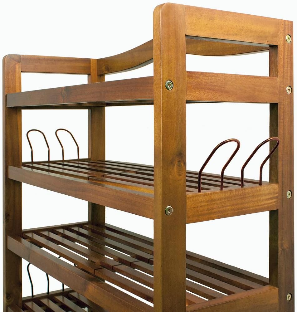 Casaria® 2X Schuhregal mit 5 Ebenen 95x26x82cm FSC®-Zertifiziert Akazien Holz Massiv Bad Diele Flur