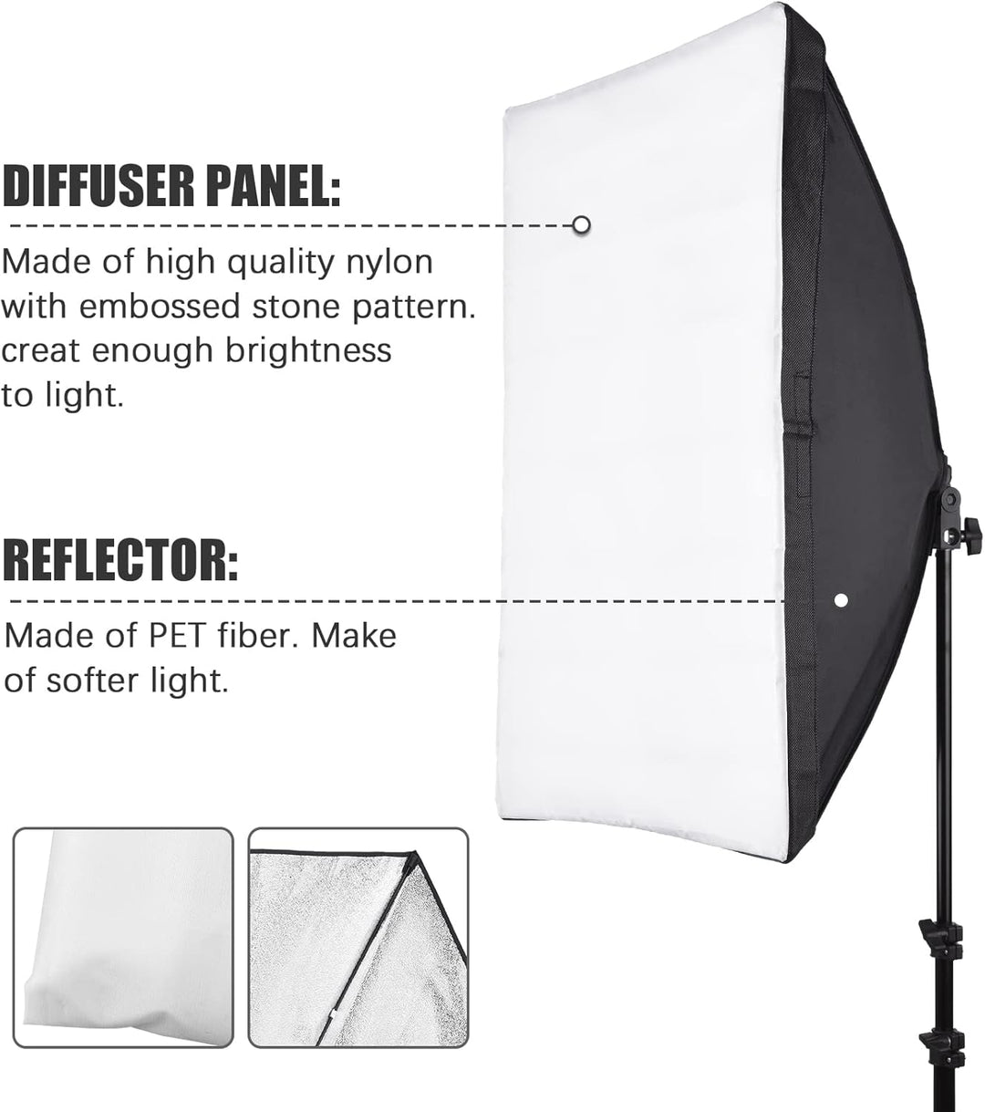Softbox Set Fotostudio, Andoer 50×70cm Softbox mit 2 m Lichtstativ, Professionelle Fotografie E27-So