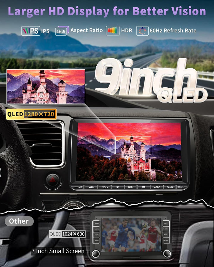 URVOLAX DAB+ Autoradio mit Bildschirm für VW Skoda Seat: 9 Zoll Doppel DIN Radio mit Wireless Apple