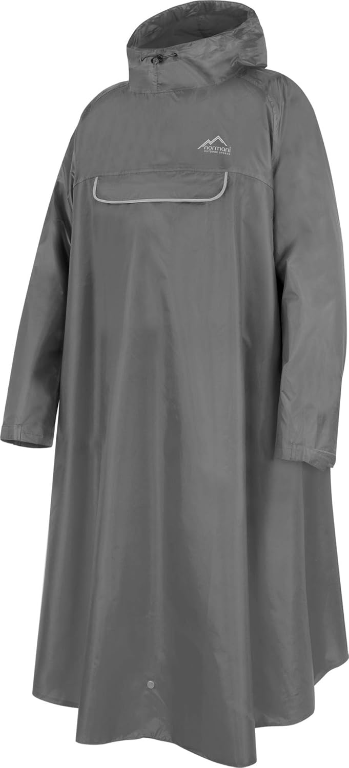 normani Unisex Regenponcho EXTRA Lang mit Ärmeln und Brusttasche für Damen und Herren - Brusttasche