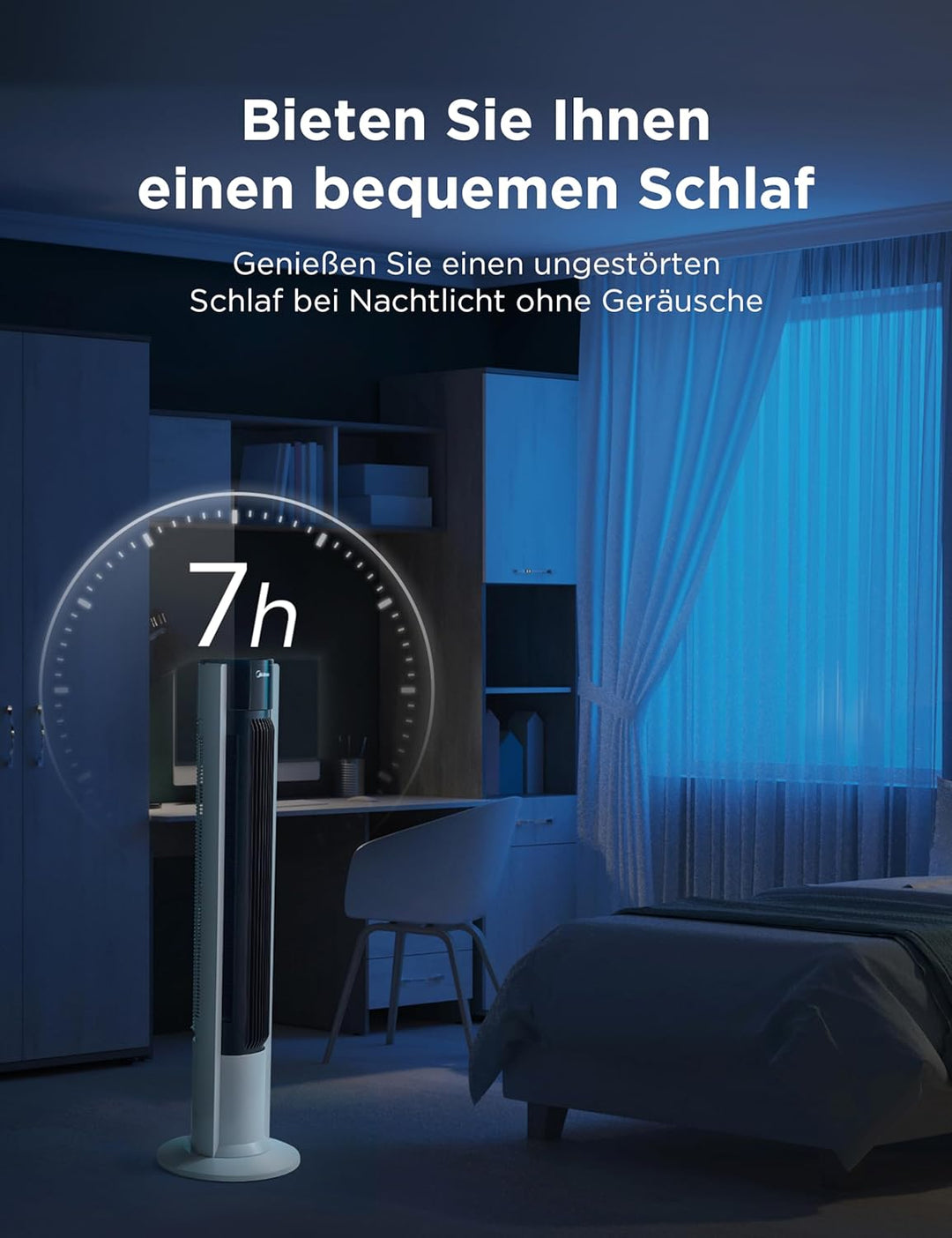 Midea FZ10-19BRA Turmventilator, robuster Kupfermotor, Luftzufuhr nach innen, Fernbedienung, 7-Stund