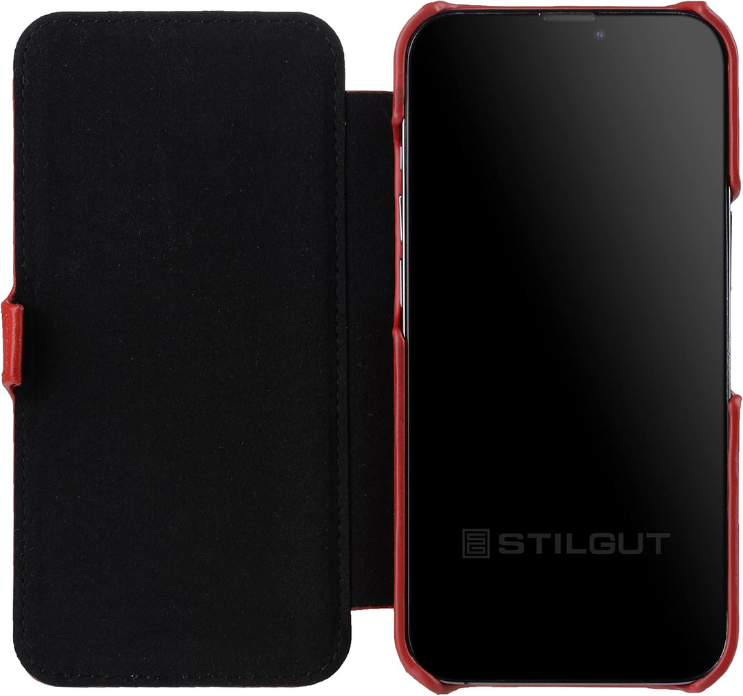 STILGUT Book Case kompatibel mit iPhone 13 Pro Max (6.7“) Hülle aus Leder mit Clip-Verschluss, Klapp