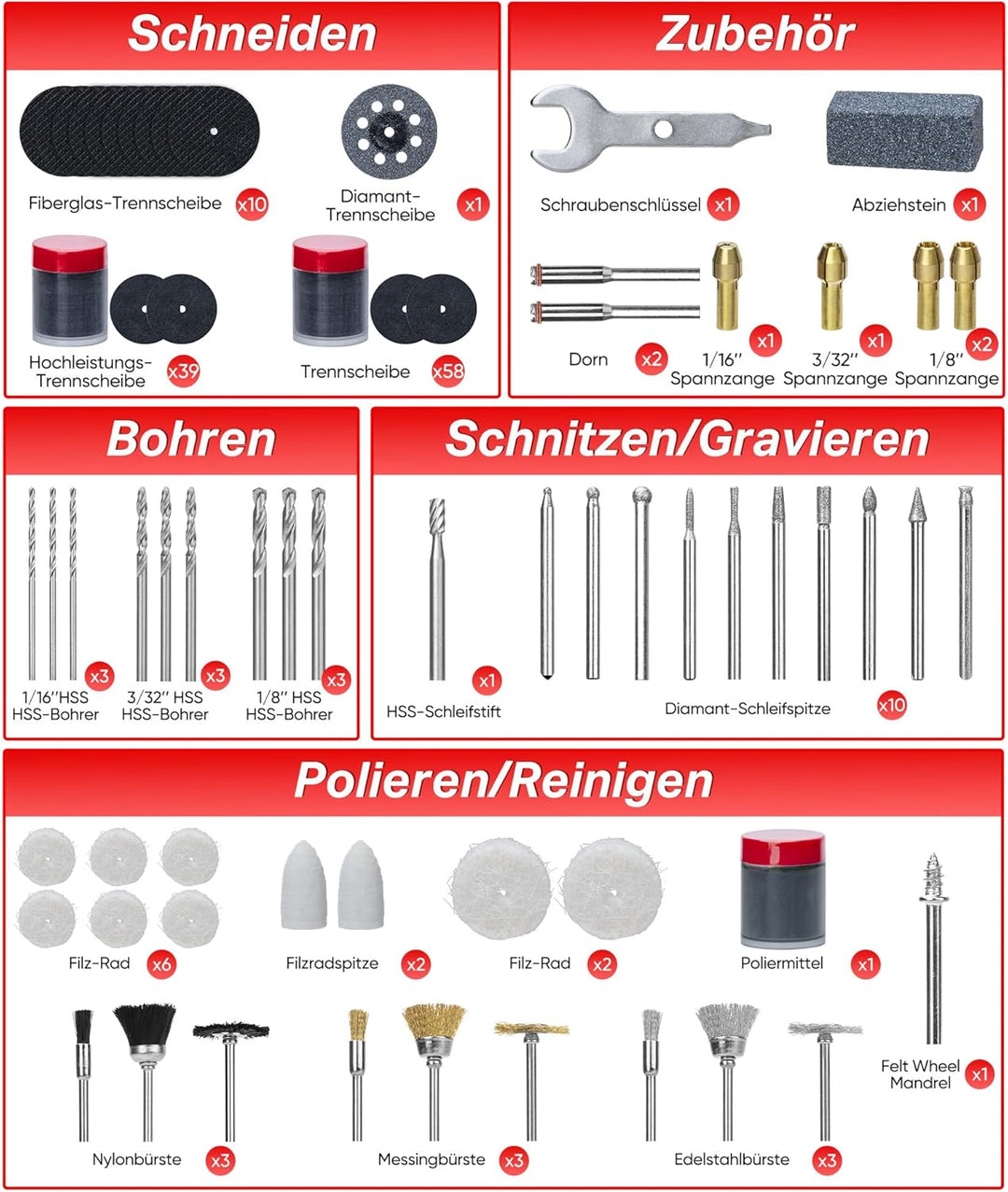 SHALL Multifunktionswerkzeug Zubehör Set 508-teilig Drehwerkzeug Mehrzweck Zubehörset für Schneiden,