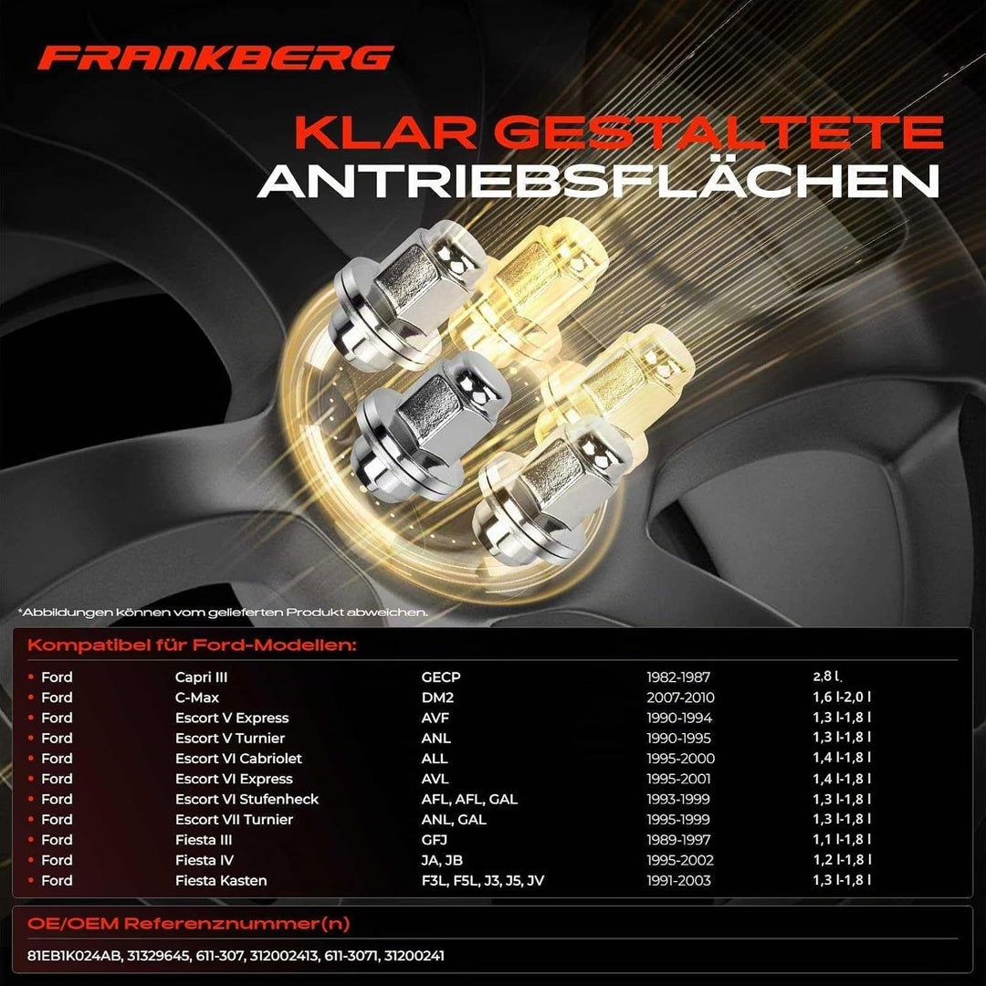 Frankberg 20x Radmutter Vorne Hinten Kompatibel mit C-Max Capri III Cougar Escort Fiesta Focus Fusio