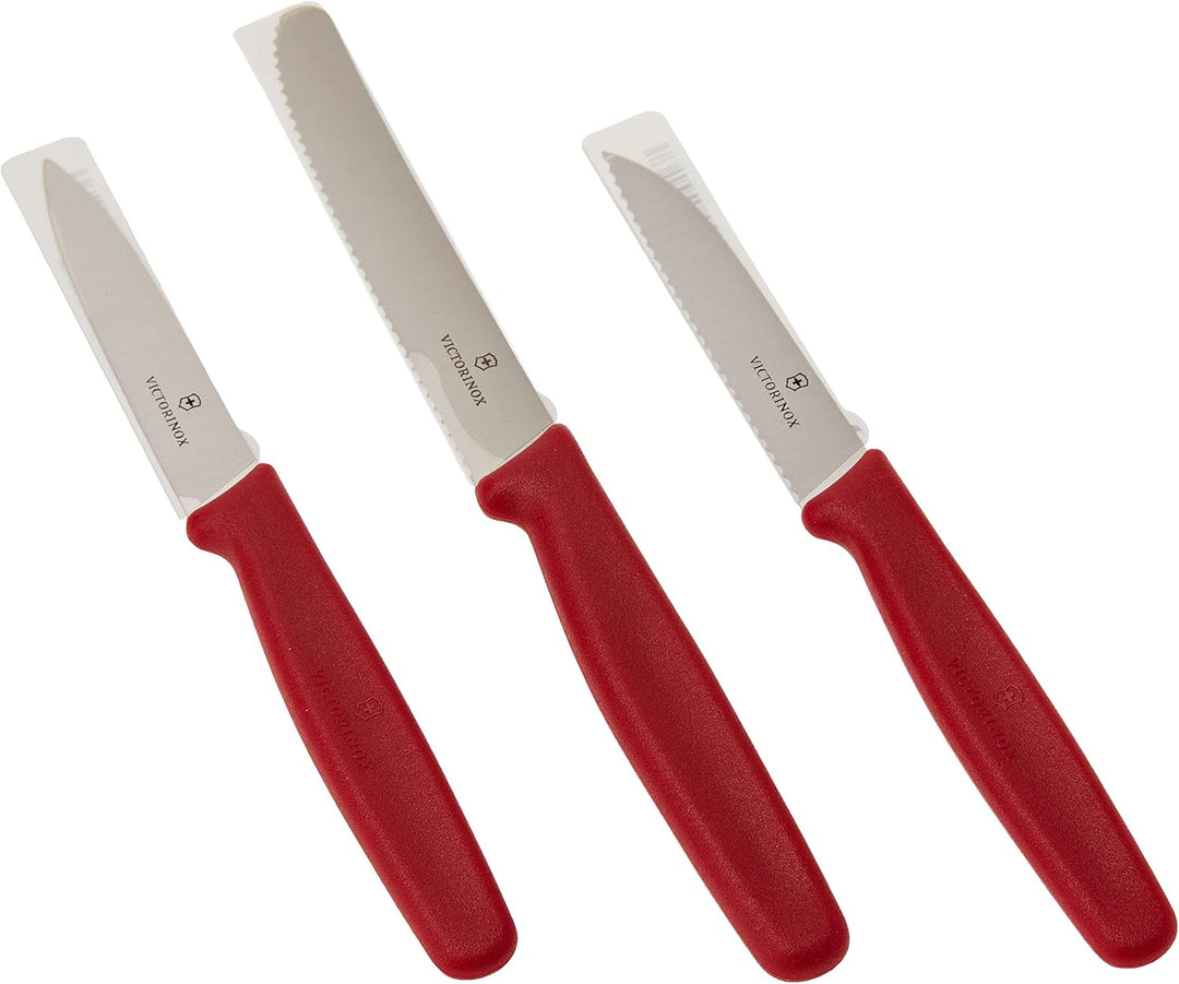 Victorinox Küchen-/Gemüsemesser-Set, 3-tlg., mit Kunststoff Griff, 2 x Wellenschliff, 1 x Gerader Sc