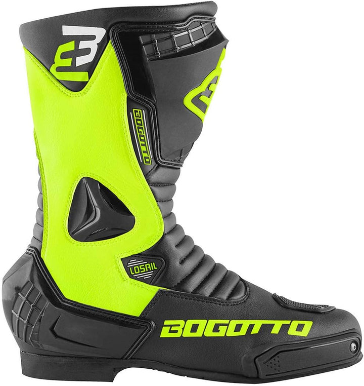 Bogotto Losail Motorradstiefel, schwarz/neon-gelb, 42 | CE-Protektoren Schwarz Neon Gelb 42 EU, Schw