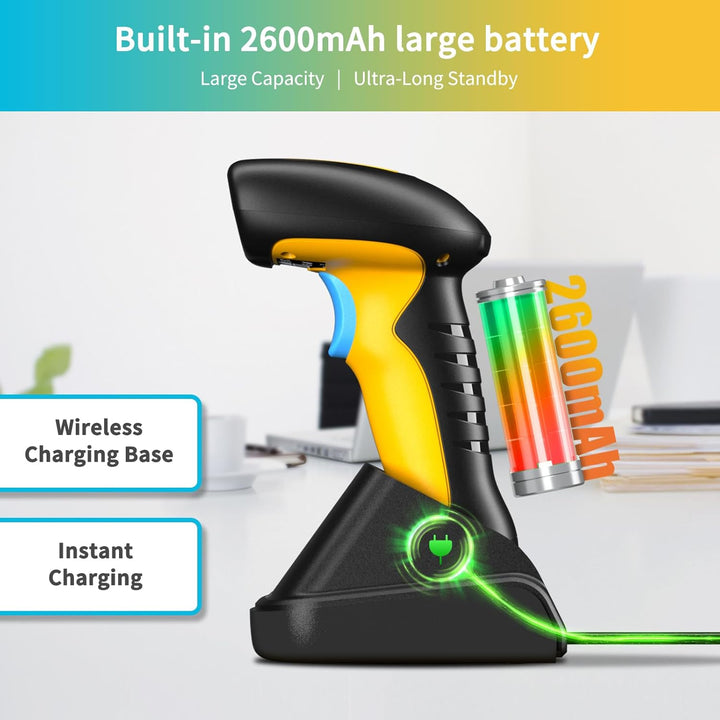 NETUM Verbesserter QR Industrie Bluetooth Barcode Scanner mit Ladestation, kabelloser 2D-1D-Barcode-