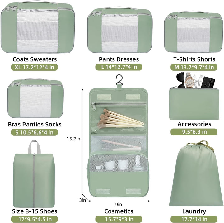 BAGAIL 8er-Set Packwürfel in verschiedenen Grössen Packorganizer für Reisezubehör Handgepäckkoffer –