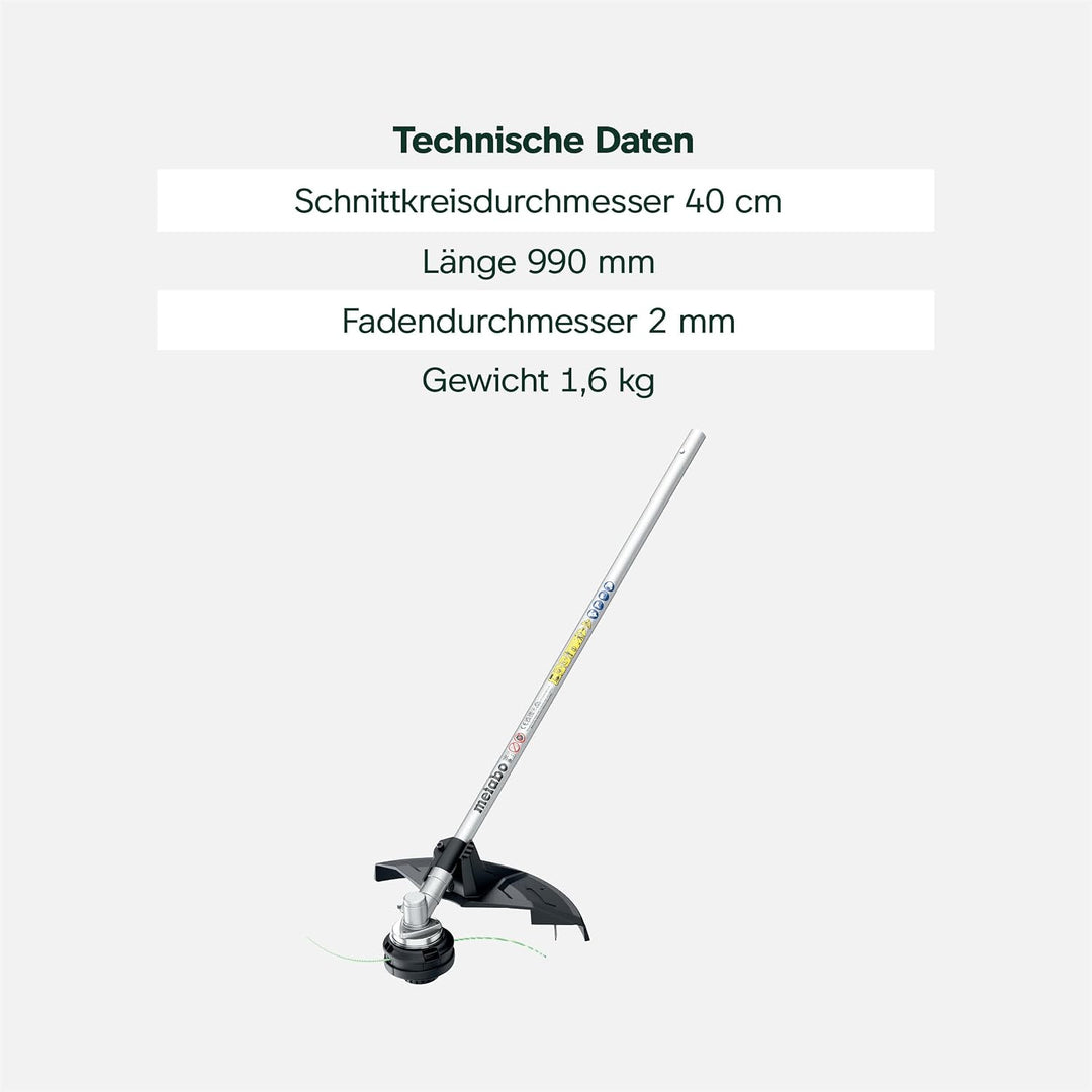 metabo Freischneider-Aufsatz MA-FS 40-40 cm Schnittkreis, werkzeugloser Fadenwechsel, Robustes Metal