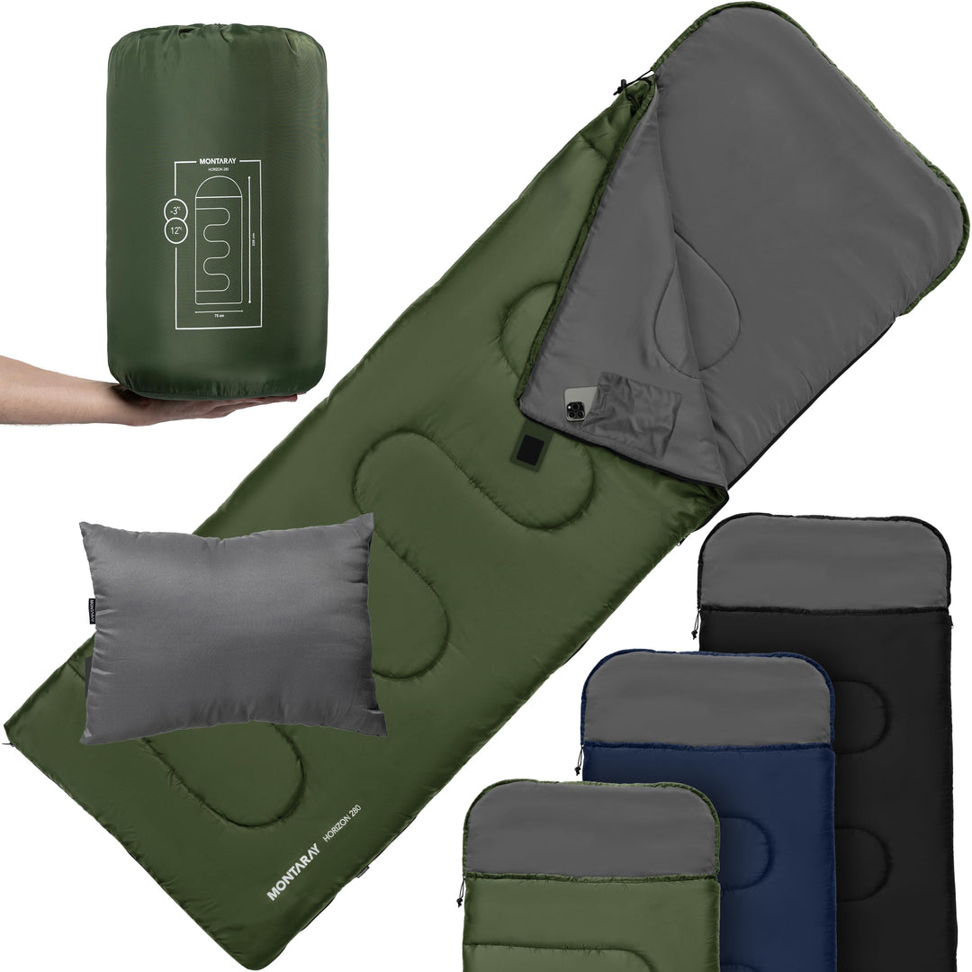 Deckenschlafsack mit Kapuze bis -3°C INKL. Kissen - Outdoor Winter-Schlafsack & Sommer-Schlafsack 3-