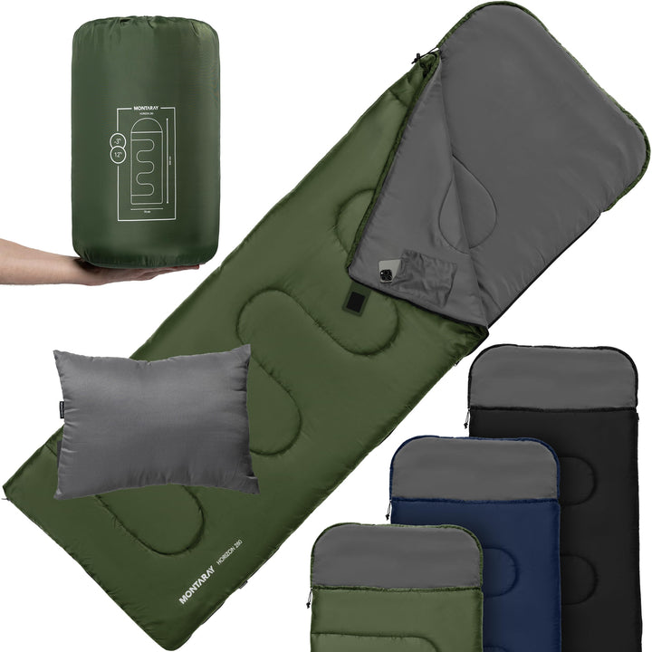 Deckenschlafsack mit Kapuze bis -3°C INKL. Kissen - Outdoor Winter-Schlafsack & Sommer-Schlafsack 3-
