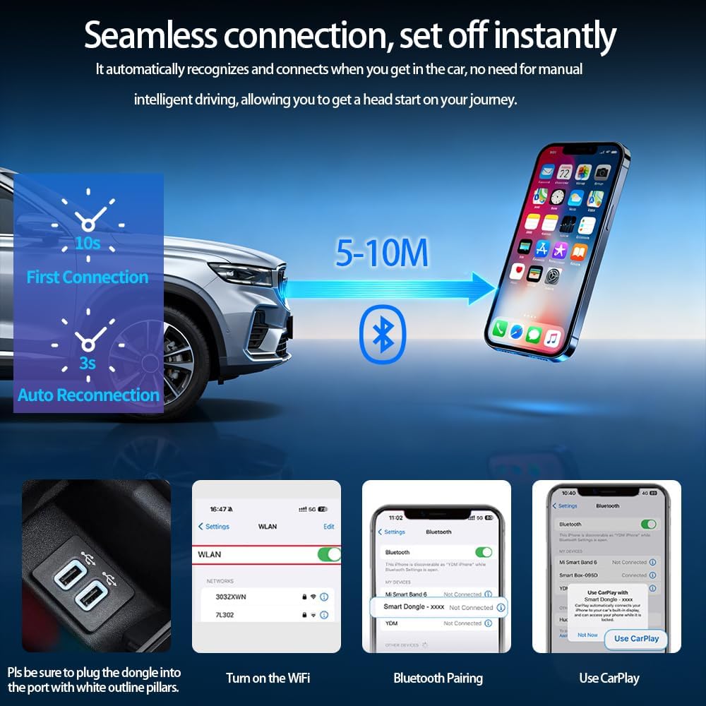 2 in 1 Wireless CarPlay Adapter, Kabelgebunden auf Kabellos, Mini USB Design für Autos mit CarPlay,