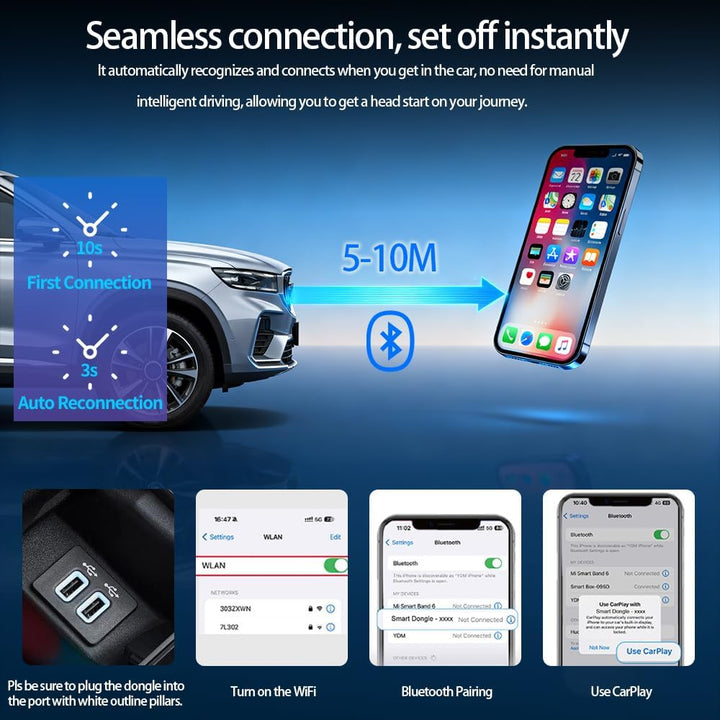 2 in 1 Wireless CarPlay Adapter, Kabelgebunden auf Kabellos, Mini USB Design für Autos mit CarPlay,