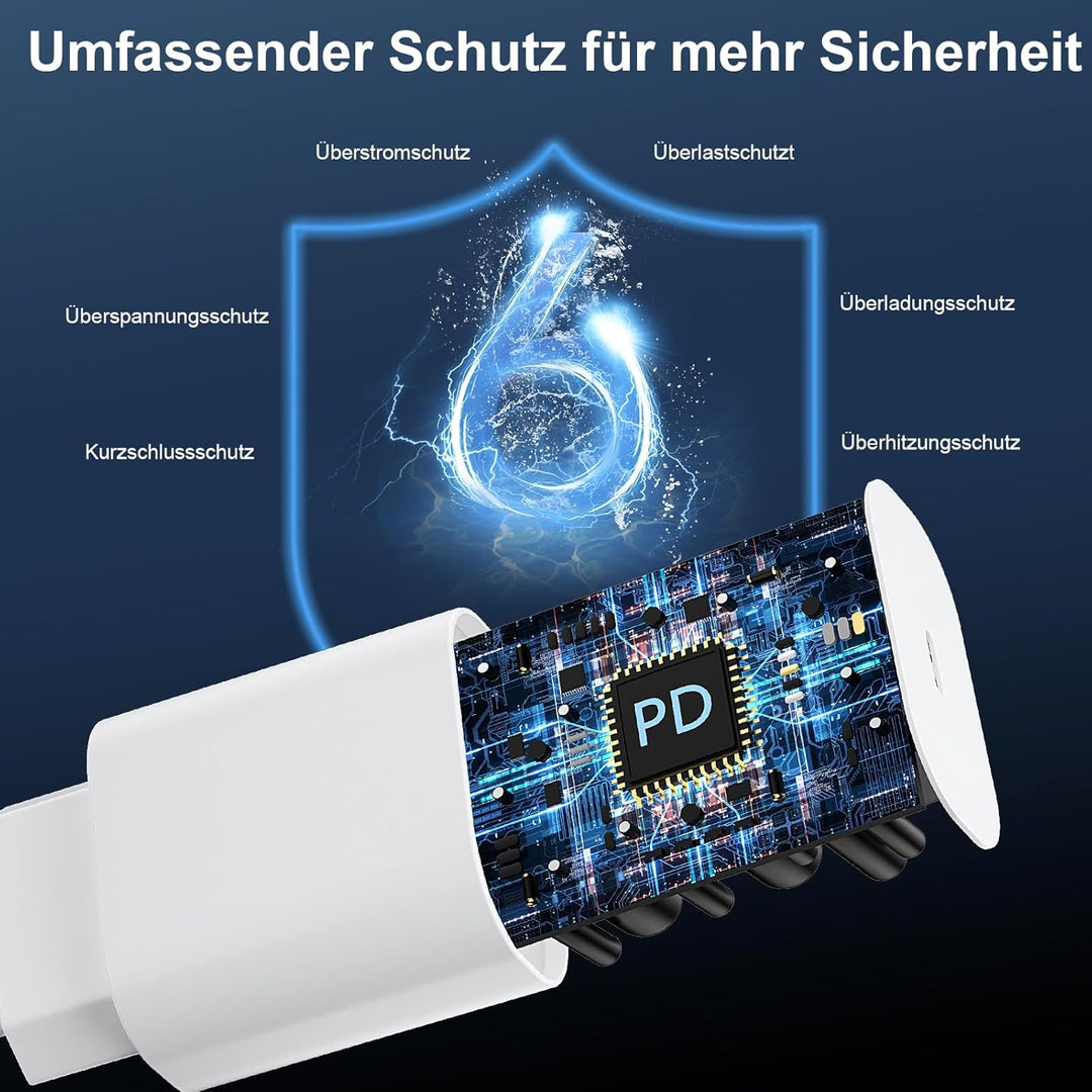 USB C Ladegerät mit Ladekabel für iPhone 17 16 15 Pro Max Air Plus 25W USB-C Schnellladegerät mit 2M