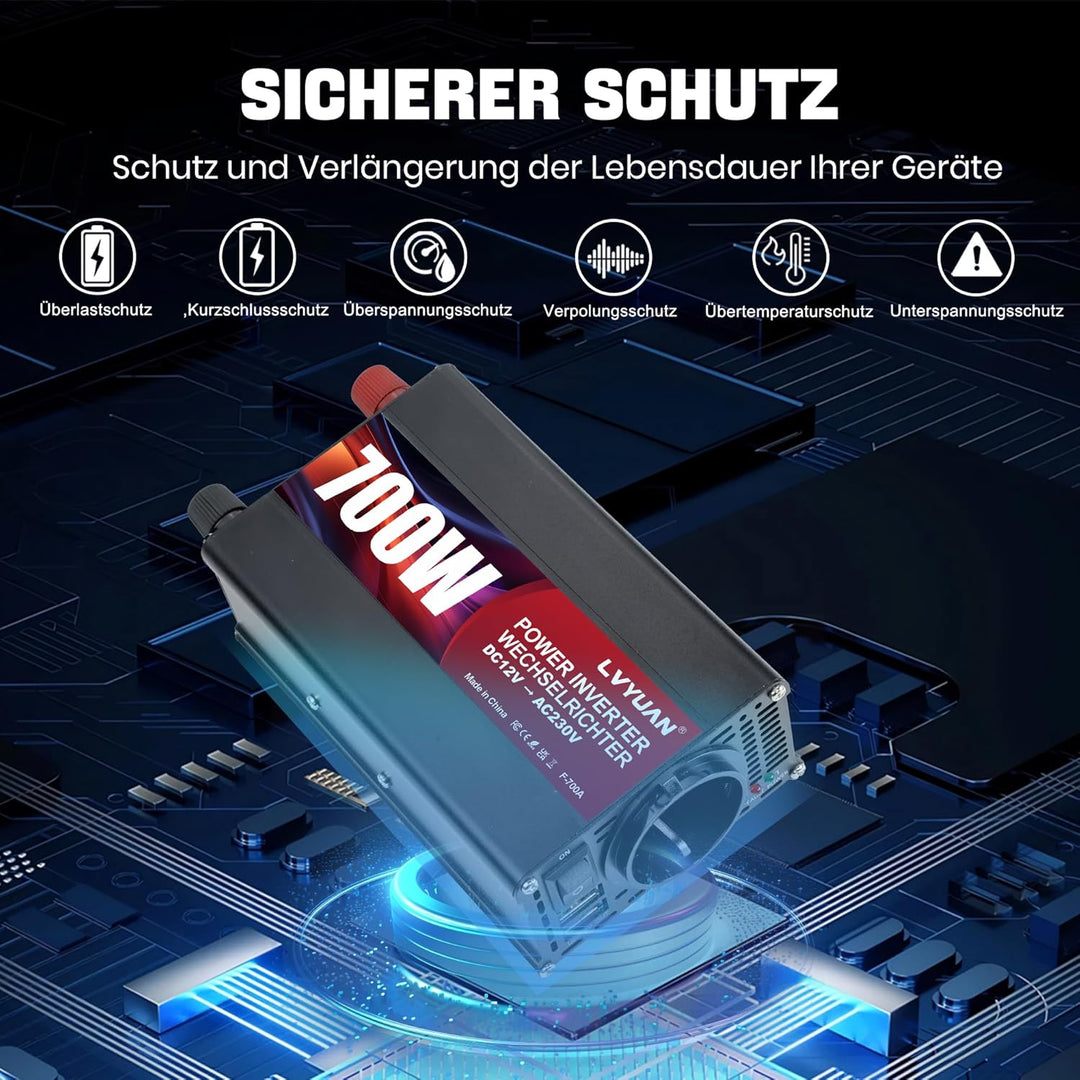 LVYUAN 500W Wechselrichter DC 12 V auf 230V AC Spannungswandler Auto Konverter 12 V mit Dual USB Por