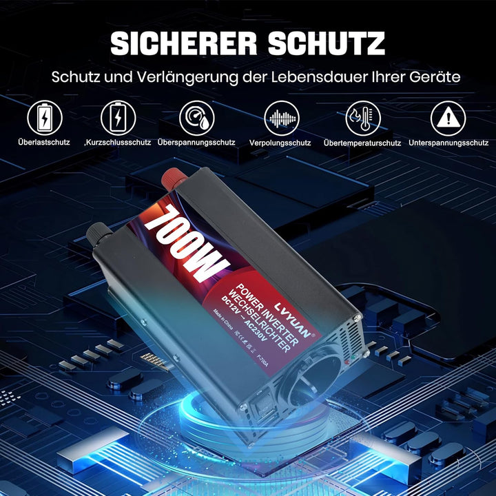 LVYUAN 500W Wechselrichter DC 12 V auf 230V AC Spannungswandler Auto Konverter 12 V mit Dual USB Por