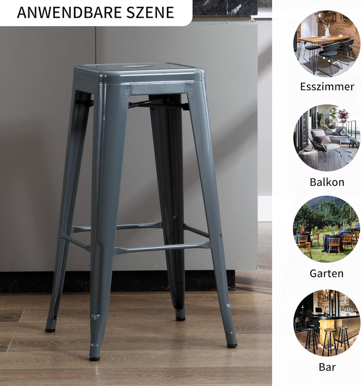 Duhome Barhocker Eisen Barstuhl, Sitzhöhe 76cm Tresenhocker, Stapelbar Metall Bistrohocker mit Fusss