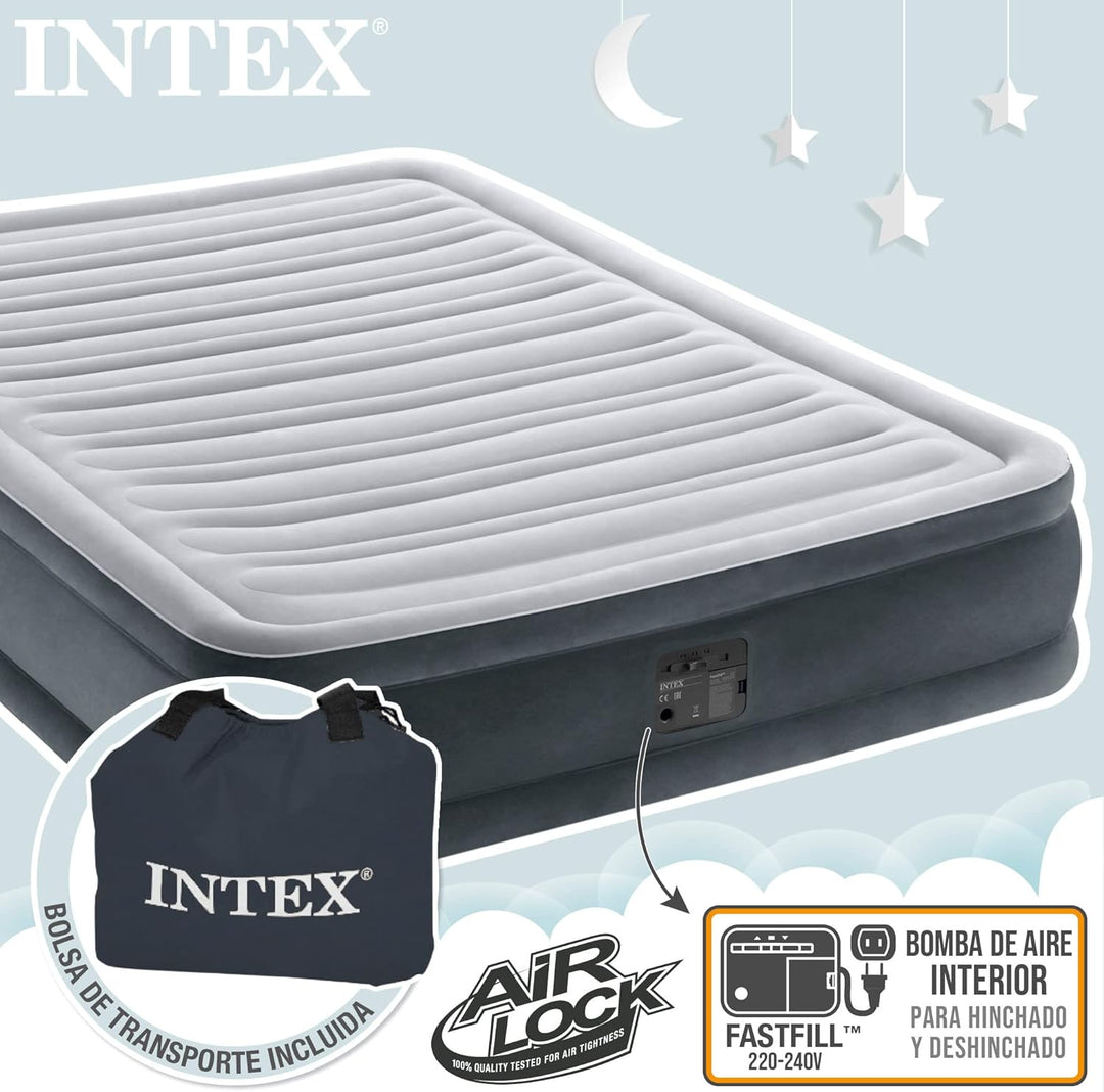 Intex 67768 Eineinhalb Komfort Plüschmatratze, 137 x 191 x 33 cm, grau, mit eingebauter