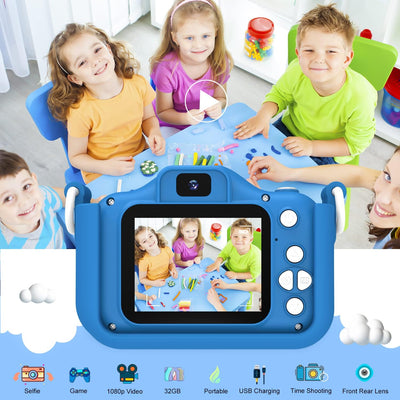 Dwfit Kinder Kamera, Digitalkamera für Kinder,Selfie 1080P HD-Videospielzeugkamera mit 32G Karte,Ges