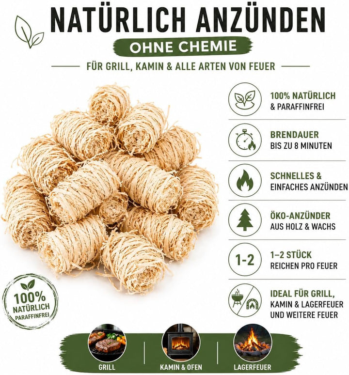 12 Schachteln à 32 ökologische Grill- und Kaminanzünder aus Holzwolle mit Wachs (384 Anzünder) Tests