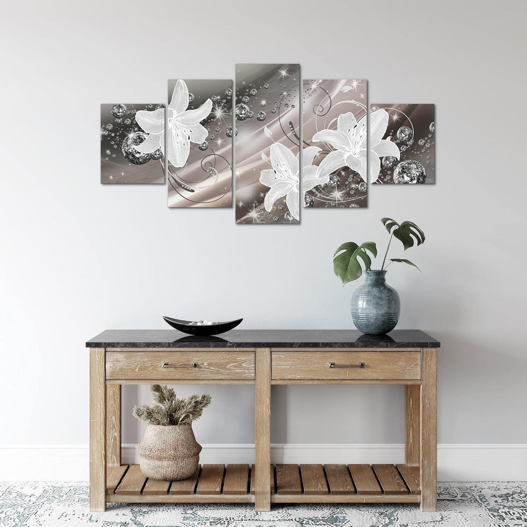 Runa Art Wandbilder Blumen Lilien 5 Teilig Bild auf Vlies Leinwand Deko Wohnzimmer Abstrakt Braun 21