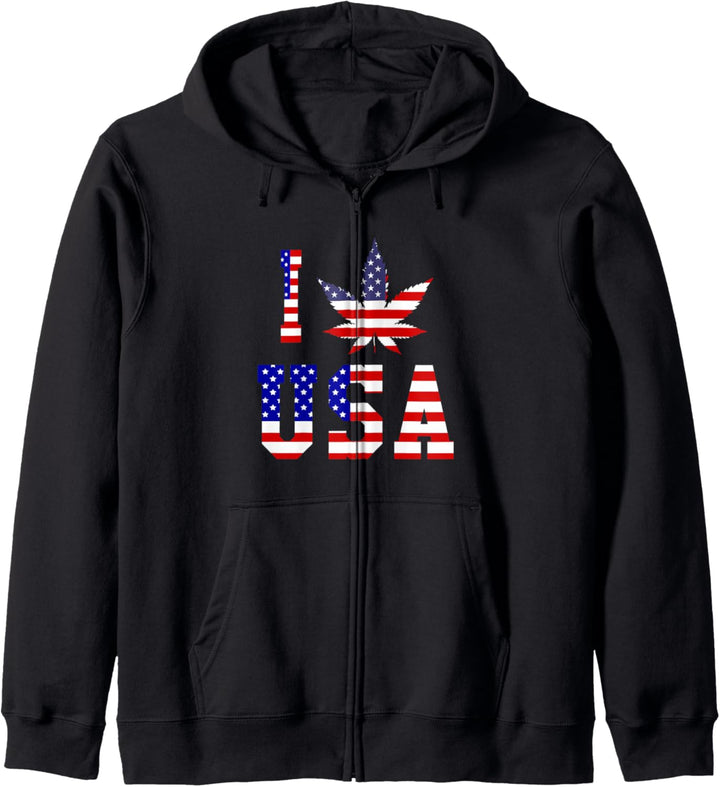 I Love USA Unkraut Amerikanische Flagge Kapuzenjacke