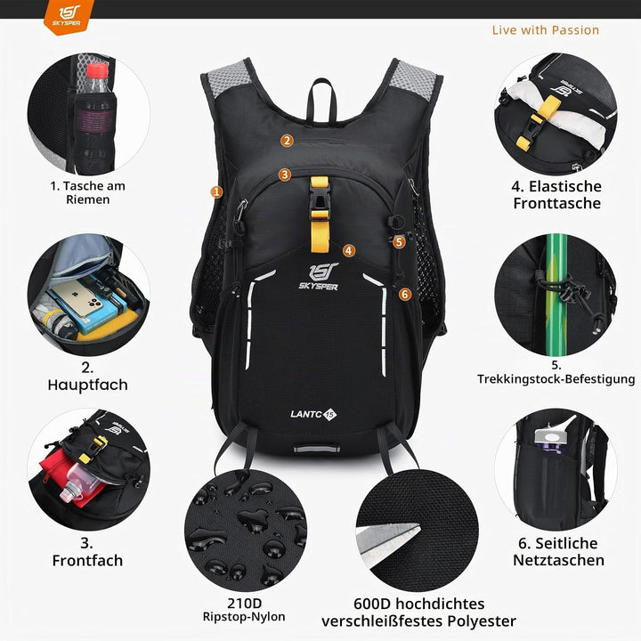 SKYSPER Wanderrucksack 15L Rucksack Herren Klein Tagesrucksack Leichter Trekkingrucksack für Wandern