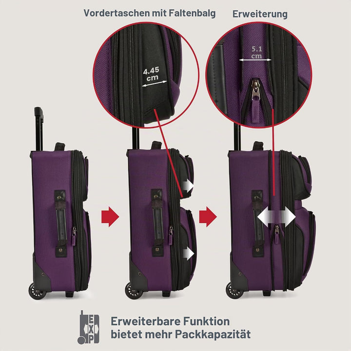 U.S. Traveler Rio Handgepäck-Set aus robustem Stoff, erweiterbar, violett, 2 Wheel, Rio Reisegepäck-